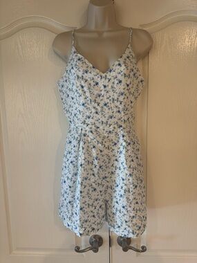 Aqua White Floral romper
